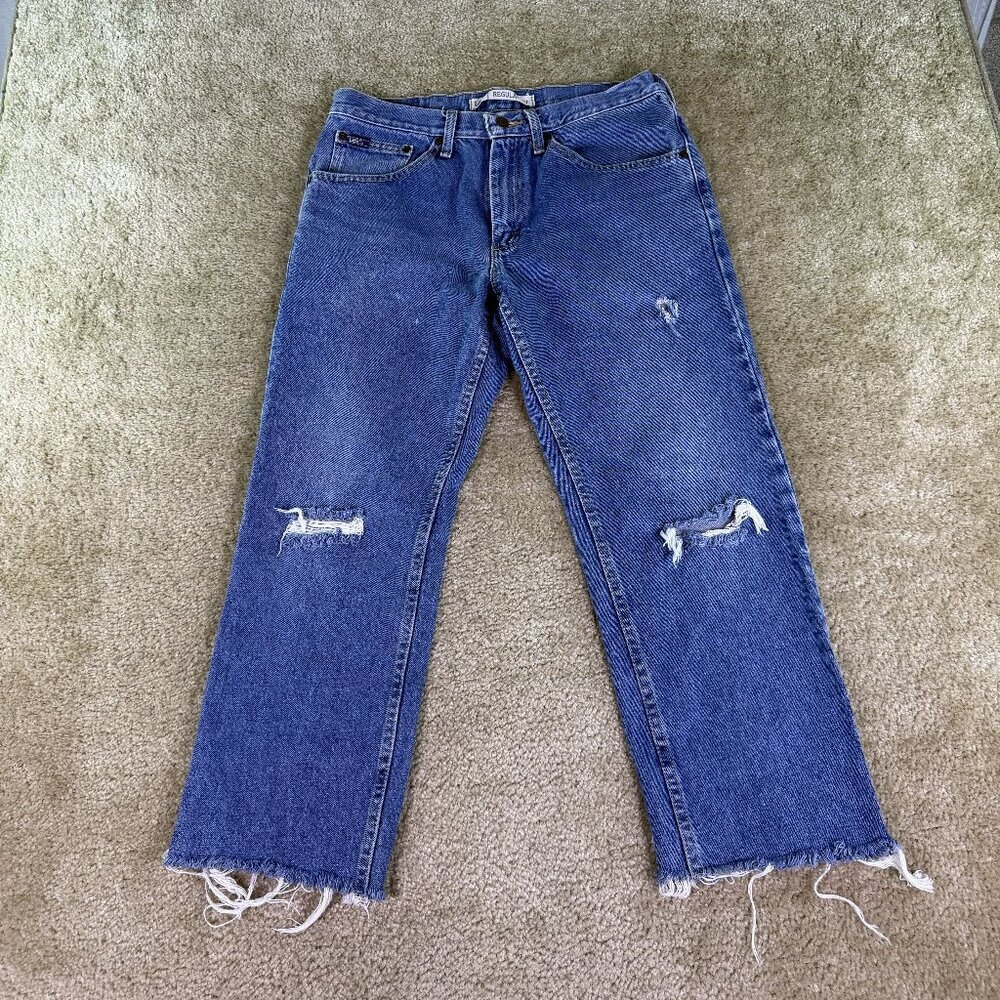 Lee Regular Fit Womens Jeans Denim Medium Wash Crop Raw Hem 32x25 High Rise F055